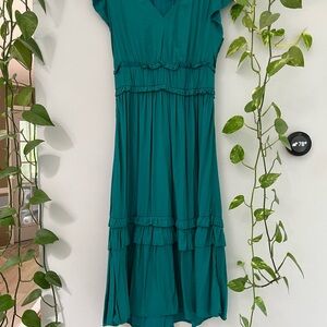 Knox Rose Teal Tiered Ruffle Midi Dress